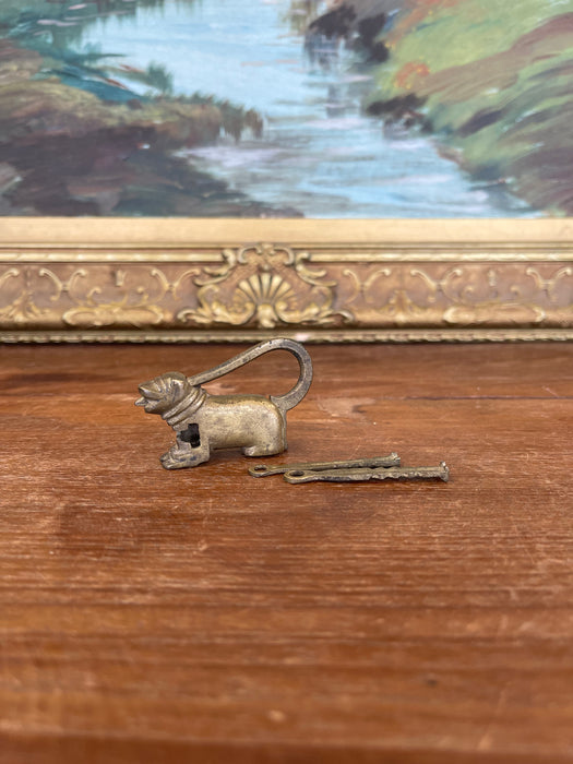 Antique Likely Brass Figural Dog Puzzle Lock with Original Keys, Early 20th Century