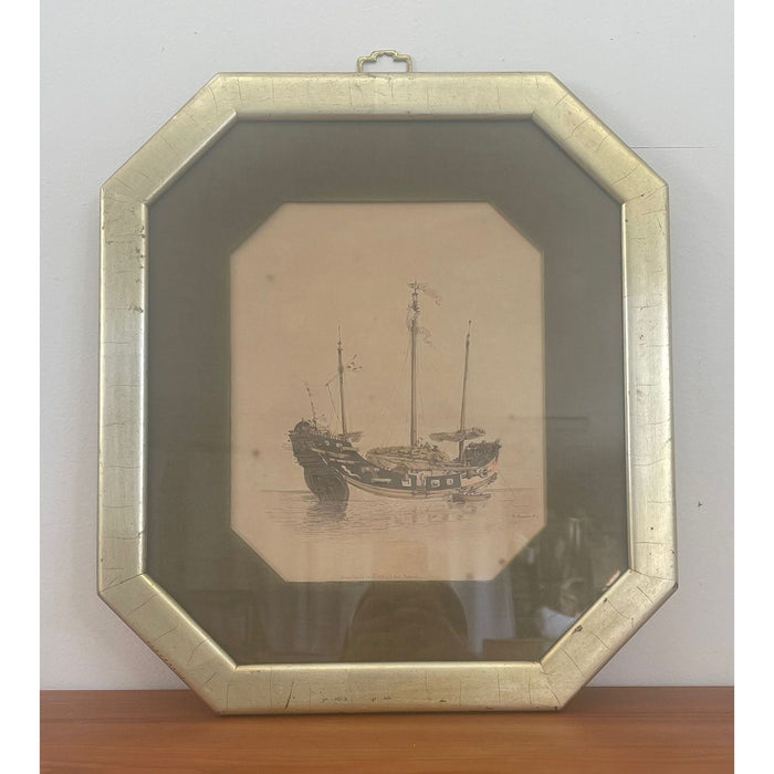 Vintage Nautical Signed and Framed Print “ Traveling Barge “