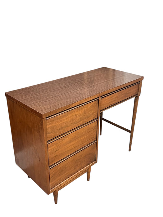 Vintage Mid Century Modern Wooden Desk with Four Dovetailed Drawers Walnut and Oak Sides with Durable Laminate Top