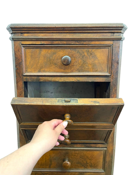 Antique Style Marble Top Bedside Chest with Drop Front Cabinet