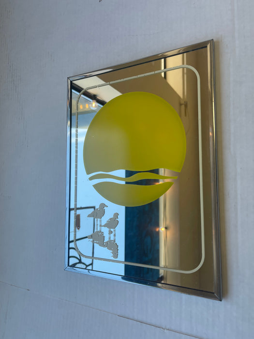 1970s Brytone Sunset and Seagulls Mirror by Mechanical Mirror Works, Inc. - Mid-Century Beach Scene Wall Art