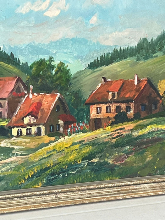 Vintage Mid Century Modern Original painting Valley Houses.