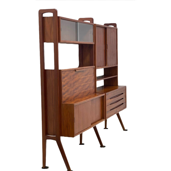 Vintage Danish Imported Mid Century Standalone Bookcase or Bookshelf With Writing Desk or Bar Top (Available by Online Purchase Only)