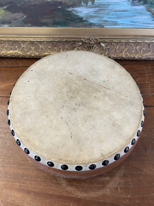 Vintage Handcrafted Drum with Metal Stud Detailing