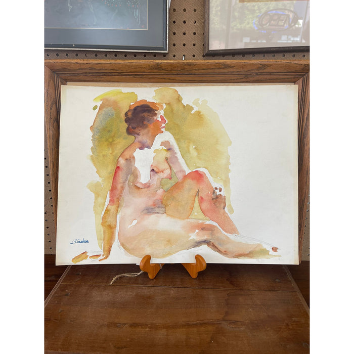 Vintage Abstract Nude Portrait Woman Possibly WaterColor on Paper With Pencil