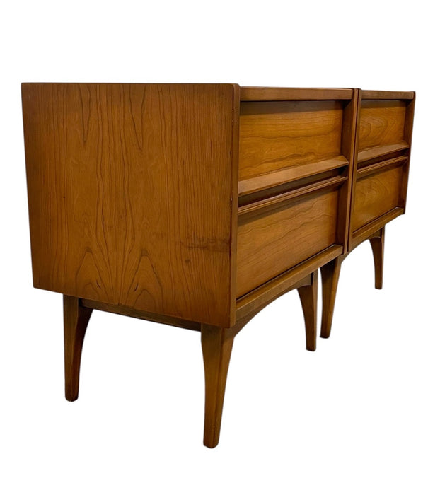 Vintage Mid-Century Modern Two-Drawer Nightstands - Matching Pair with Dovetailed Drawers