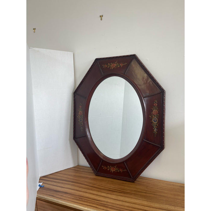 Vintage Wood Framed Octagonal Mirror With Floral Motif by Windsor Art