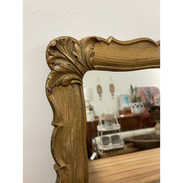 Vintage Carved Wood Framed Wall Mirror with Ornate Detailing
