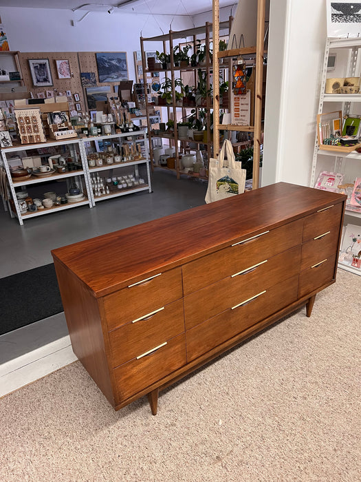 Vintage Mid Century Modern Solid Walnut 9-Drawer Dresser Dovetailed Drawers by Kent Coffey