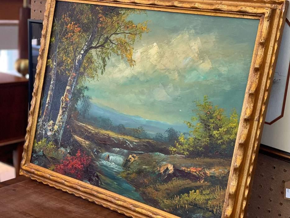Vintage Framed and Signed Original Painting of Vibrant Scenic Landscape.