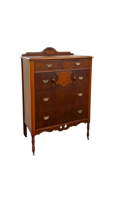 Vintage 5-Drawer Tallboy Dresser – Vintage Chest of Drawers with Dovetail Joinery and Casters