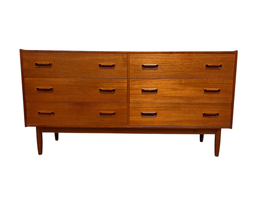 Vintage Danish Mid Century Modern 6-Drawer Teak Dresser Dovetailed Drawers Solid Wood Handles by Skodborg Mobelfabrik Imported From Denmark