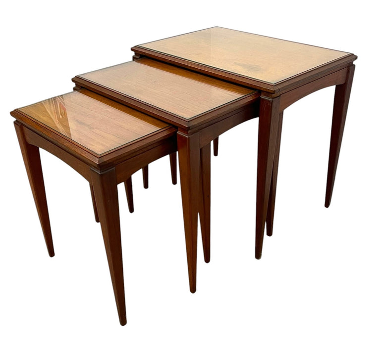 mid century Modern Nesting Table with Removable Glass Tops, Set of Three