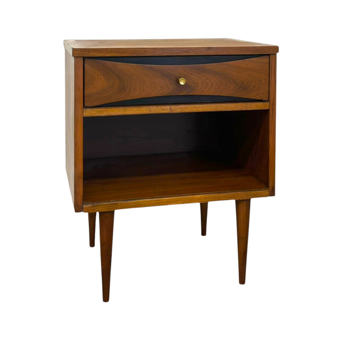 Vintage Mid Century Modern Walnut Nightstand with Open Cubby & Drawer