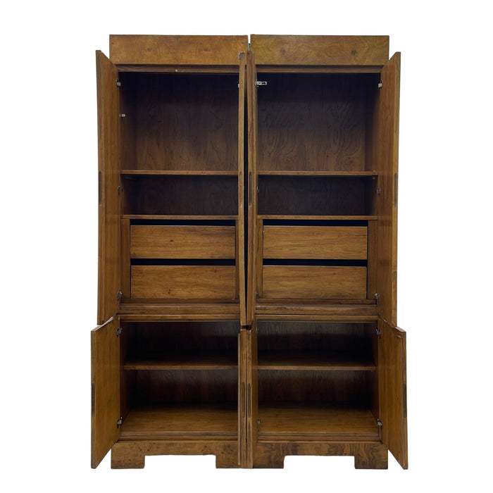 Vintage Mid Century Modern Armoire or Storage Cabinet Set in Olive Burl by Milo Baughman (Available by Online Purchase Only)