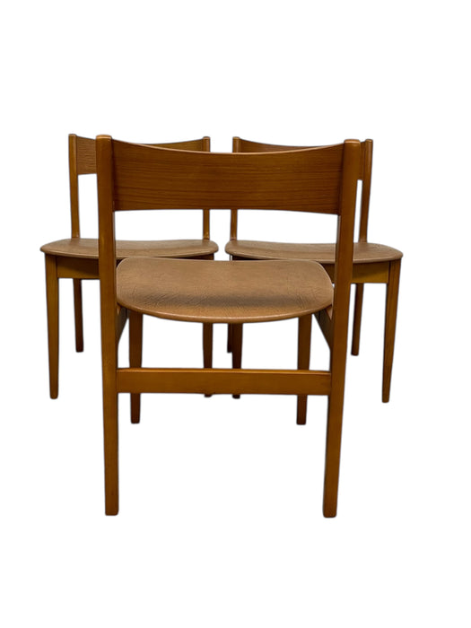 Mid-Century Modern Dining Chairs, Set of 3, Wooden Frames with Curved Backrests and Upholstered Seats