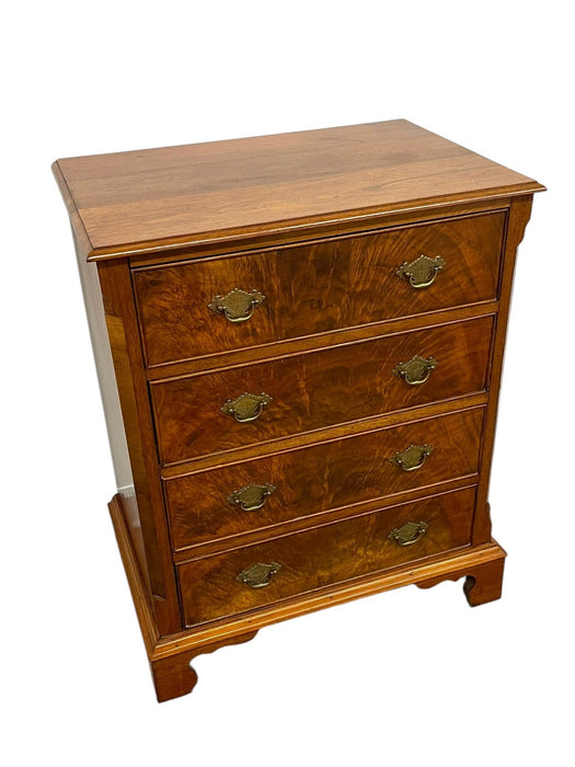Vintage Four Drawer Chest with Figured Veneer, Dovetailed Drawers and Brass-Toned Hardware UK Import