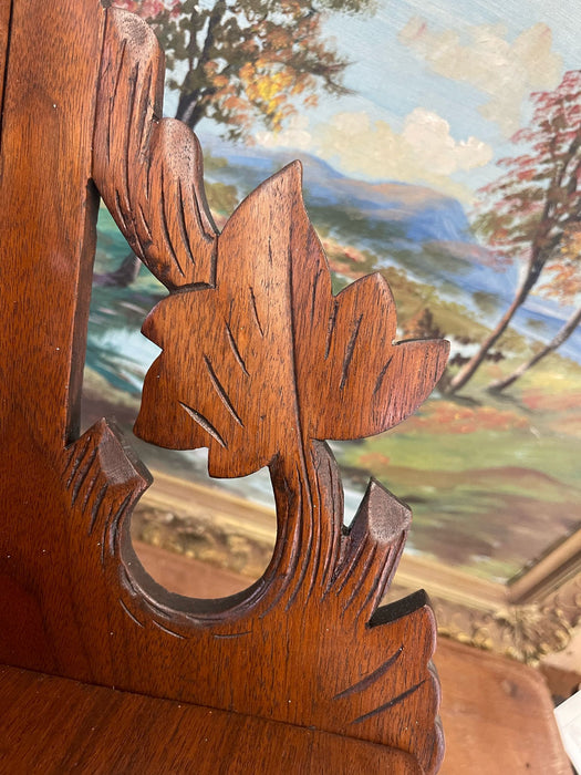 Vintage Ornate Hand Carved Wooden Corner Hanging Shelf With Leaf Motif.