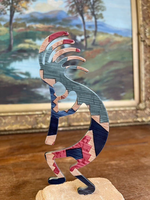 Southwestern Kokopelli Stone Inlay Sculpture on Natural Sandstone Base
