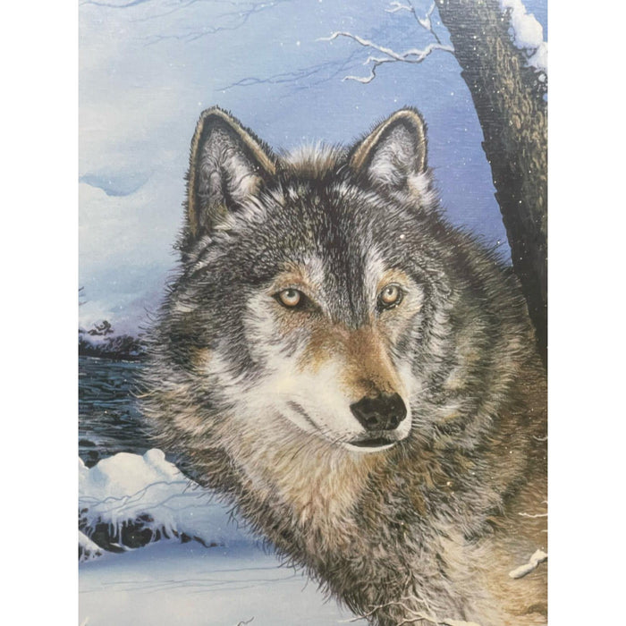 Vintage Original Framed and Signed Art Print Titled “ Wolf Lone Watcher “