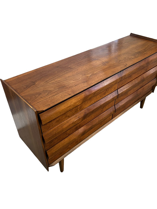 Vintage Mid Century Modern Lane Walnut First Edition Six Drawer Dresser Dovetailed Drawers