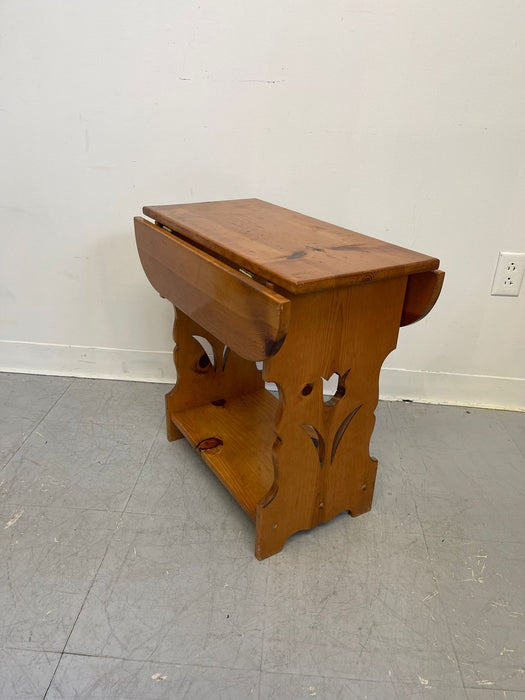 Vintage Decorative Drop Leaf End Table With Carved Tulip Cutout.