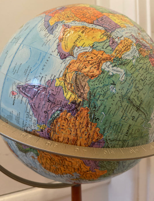 Vintage Mid Century Modern Globe Stand Decor Retro Wood Petal Map World Seattle Deco(Online purchase only)