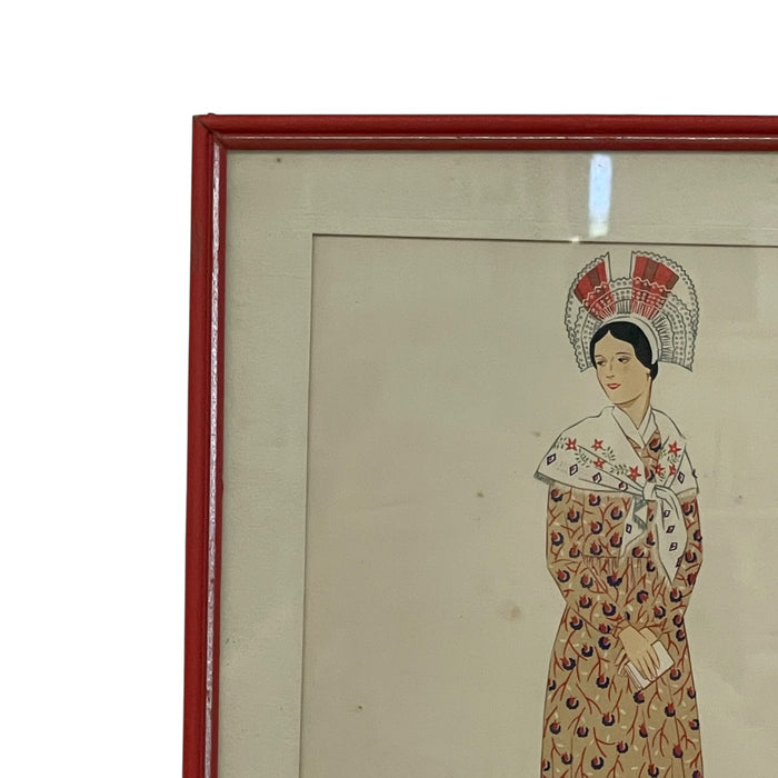 Vintage French Fashion Print by Lepage-Medvey, Costumes Français Champagne Woman, Framed Paris Editions Hyperion Illustration.