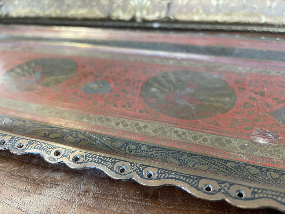 Vintage Hand-Etched Peacock Serving Tray - Made in India