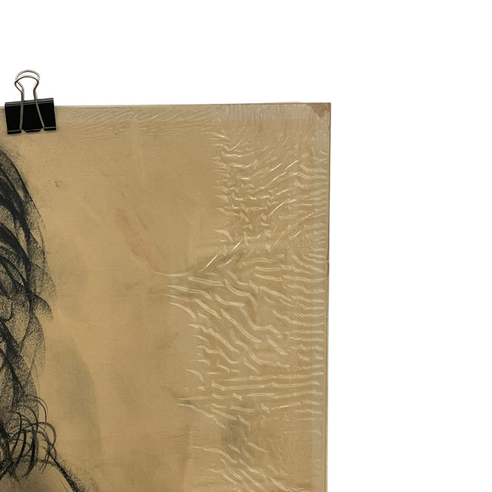 Vintage Charcoal Portrait Drawing of a Woman on Paper, Modern Figurative Artwork