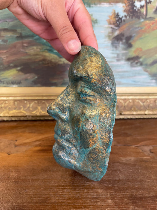 Patinated Bronze-Style Looking Ceramic Face Sculpture by Melinda,
Signed 2008