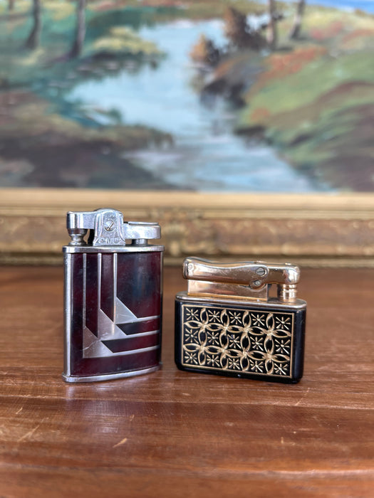 Pair of Vintage Tabletop Lighters - Art Deco CMC Continental and Mid-Century Prince Lighter Japan.