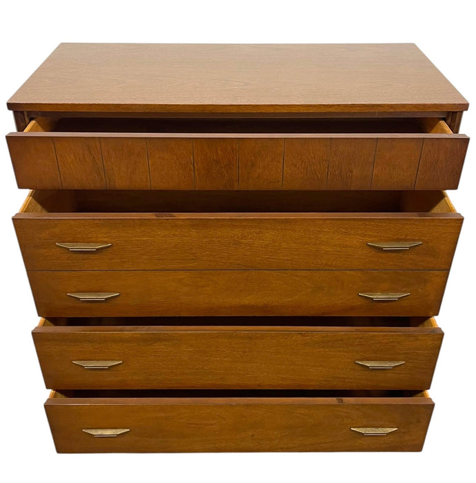 Mid Century Modern Bassett Furniture 4 Drawer Dresser with Dovetail Construction and Brass-Toned Pulls
