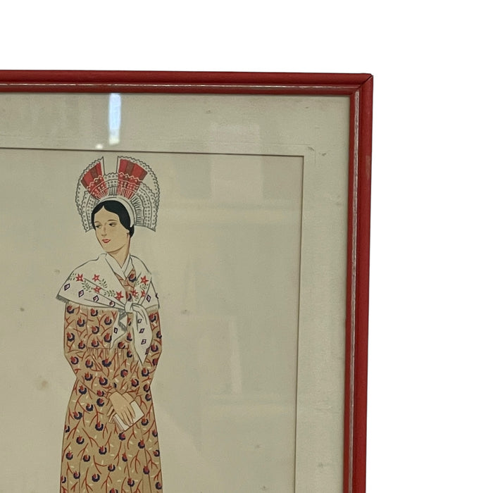 Vintage French Fashion Print by Lepage-Medvey, Costumes Français Champagne Woman, Framed Paris Editions Hyperion Illustration.