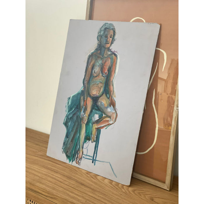 Vintage Abstract Nude Woman Figure Drawing on Board
