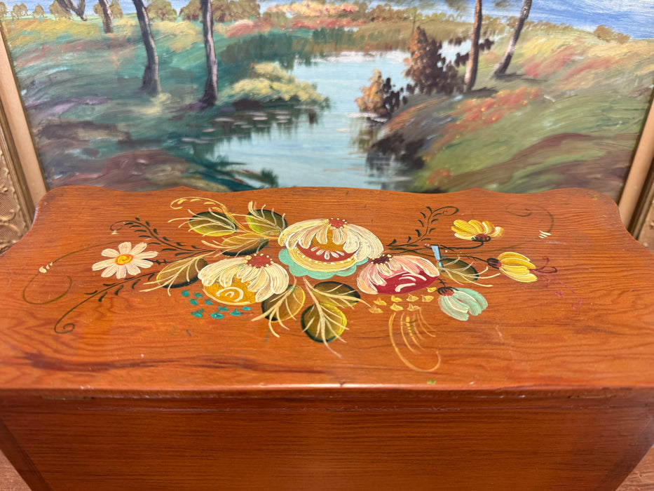 Vintage Hand-Painted Wooden Jewelry Trinket Box - Folk Art Style Floral Organizer Primitive Storage Chest