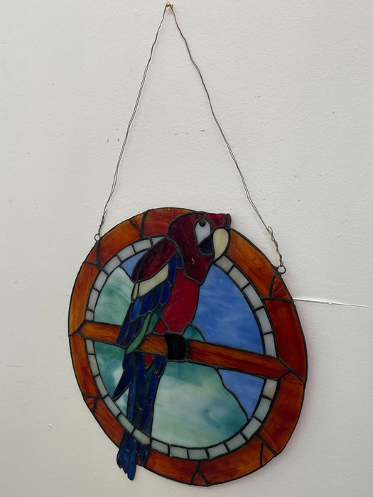 Vintage Stained Glass Parrot Artwork.