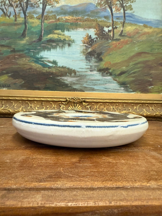 Vintage Signed Handmade Ceramic duck Art Decorative Ceramic Disc with Geometric Bird Design