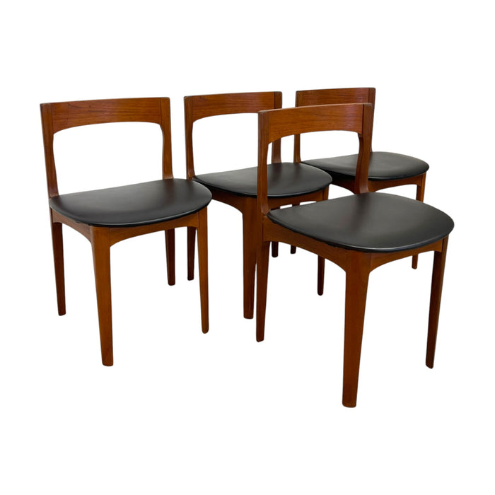 Mid-Century Modern Teak Dining Chairs UK Import – Set of 4 Danish Modern Style Black Vinyl Side Chairs