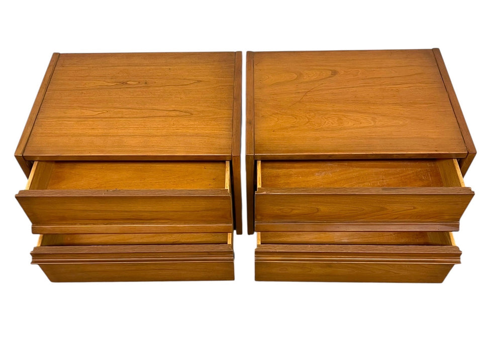 Vintage Mid-Century Modern Two-Drawer Nightstands - Matching Pair with Dovetailed Drawers
