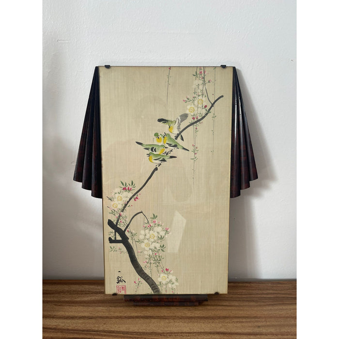 Birds on Branch Scene Silk Painting With Art Deco Frame