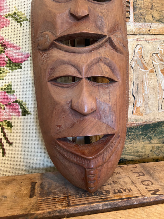 Vintage handmade wood double face abstract decorative Mask