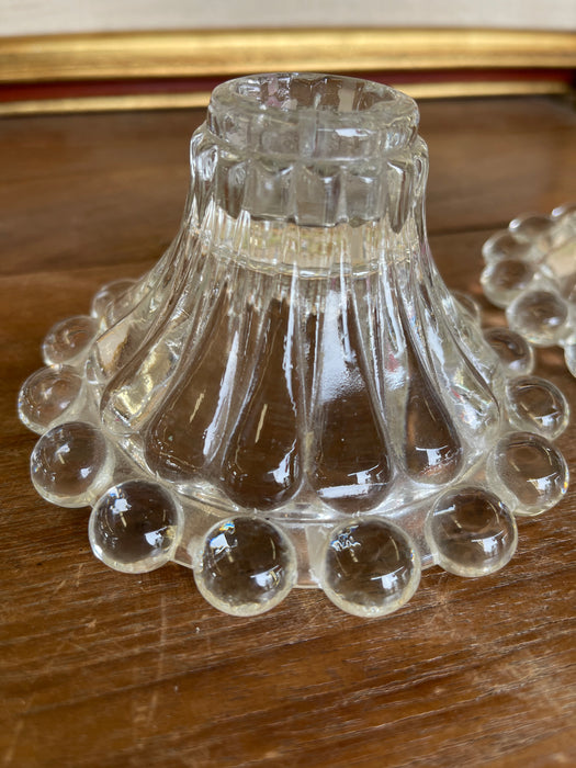 Vintage Pressed Glass Candle Holders with Hobnail Edge, Set of Two