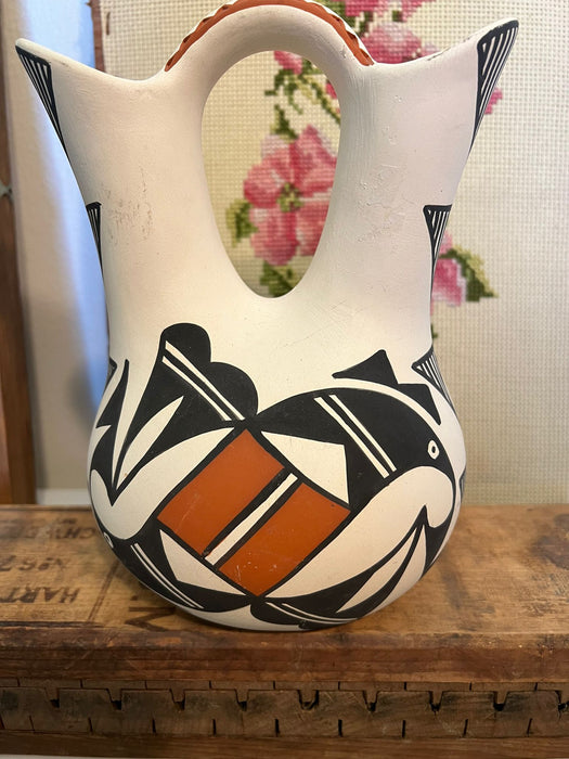 Vintage Signed Native American Pueblo Styled Pottery Wedding Vase.(Available by Online Purchase Only)