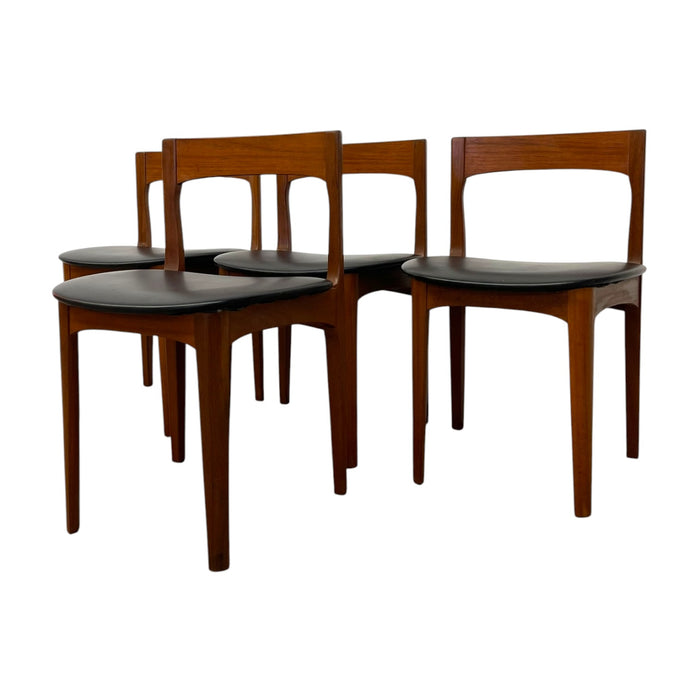 Mid-Century Modern Teak Dining Chairs UK Import – Set of 4 Danish Modern Style Black Vinyl Side Chairs