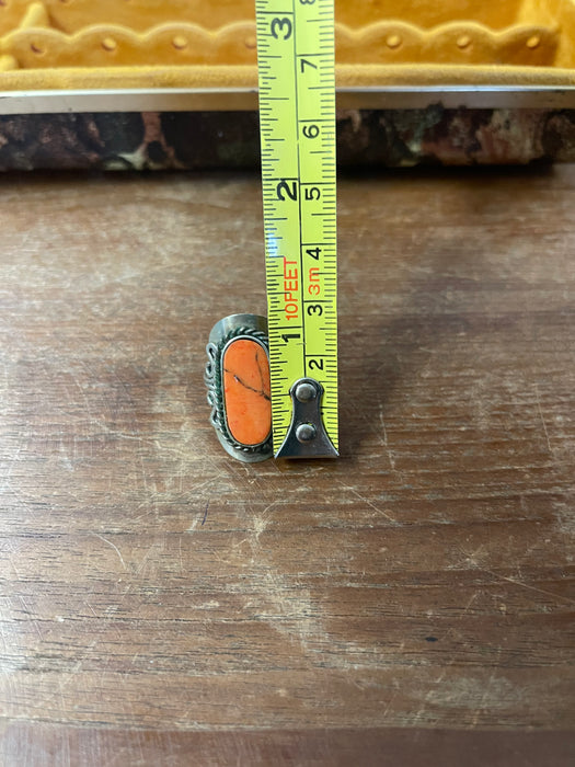 Vintage Adjustable Ring with Oval Orange Stone and Scrollwork Setting