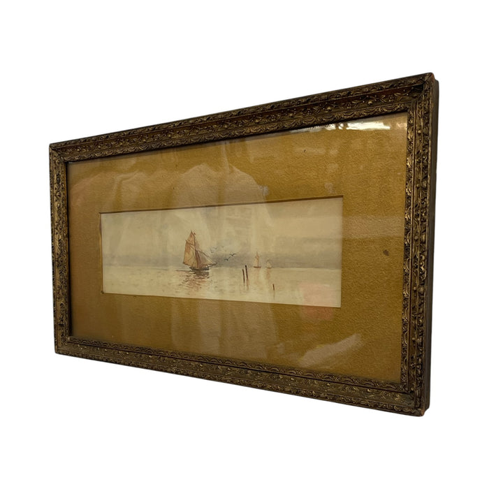 Vintage Framed and Matted Scenic Boat Artwork Print.