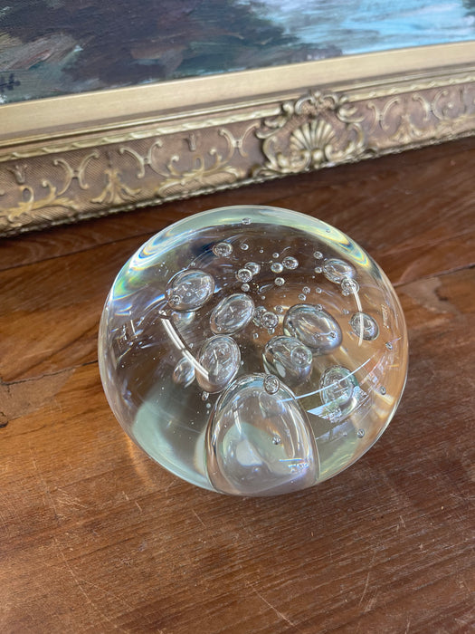 Vintage Mid-Century Modern Clear Glass Paperweight with Controlled Bubbles