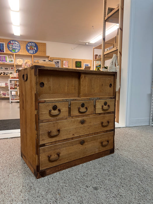 Antique Japanese Ko Tansu Small Chest Solid Kiri Wood Original Hardware