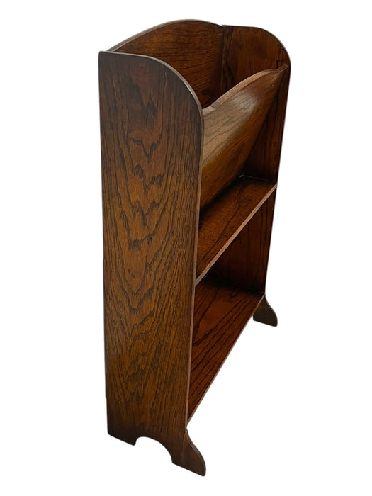 Antique Wooden Magazine Rack with Arched Top and Two-Tier Storage, Freestanding Book or Newspaper Stand